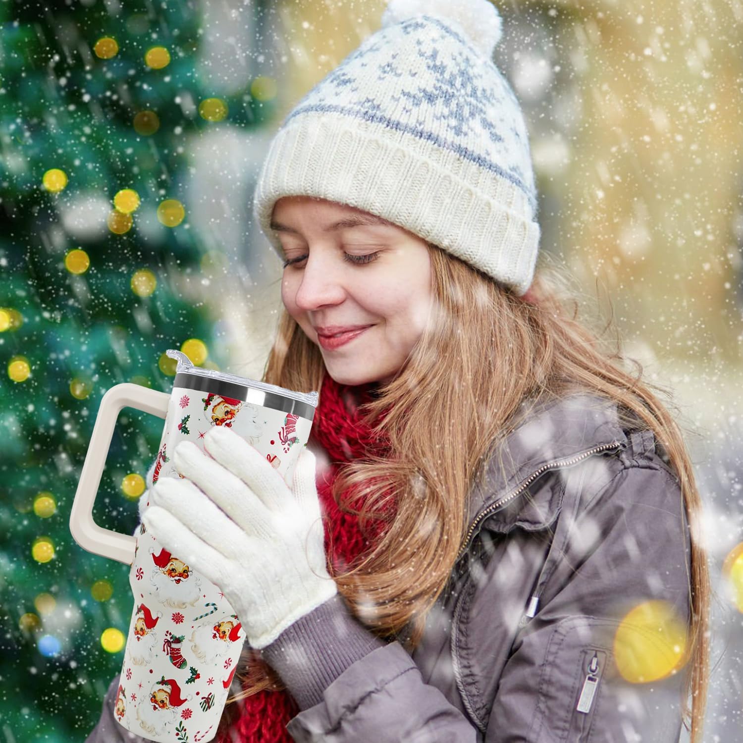 Ceovfoi 40 Oz Santa Tumbler With Handle, Santa Coffee Travel Mug Cup, Christmas Decor, Gifts for Women - Image 6