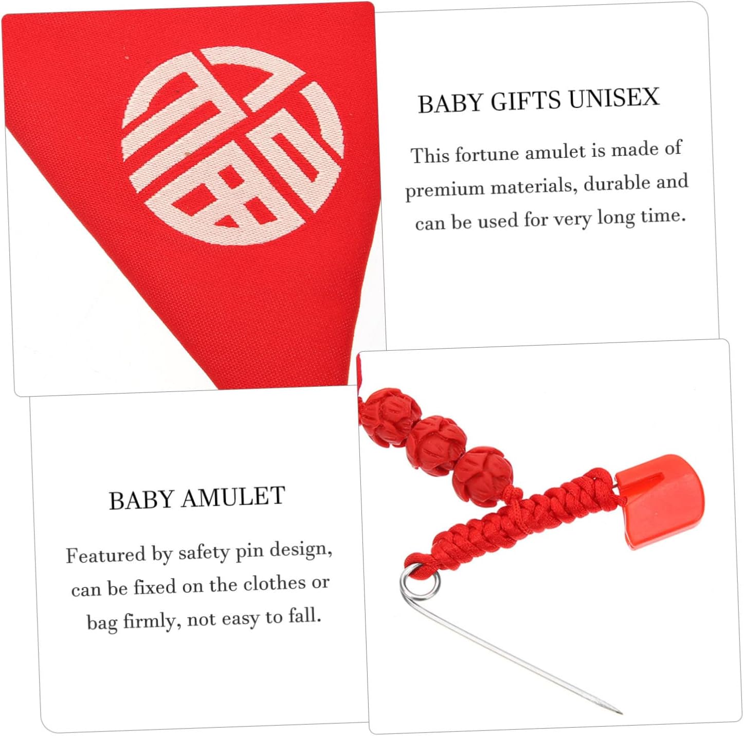 2pcs Chinese Omamori Blessing Amulet Charms Triangle Pendant Safety Pin Decorative Luck Charms for Boy Girl and Health for Boys and Girls