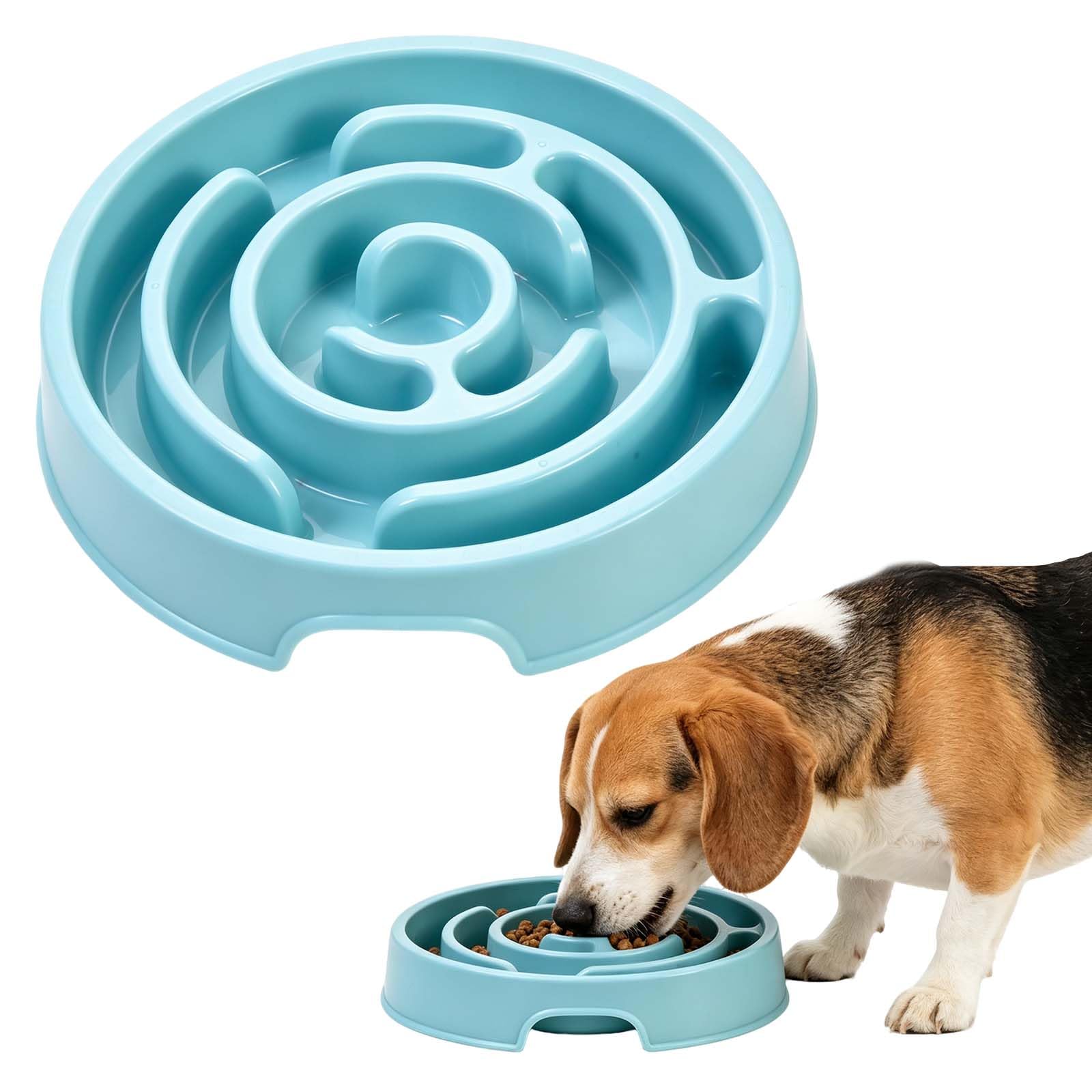 Raised Slow Feeder Dog Bowl, Anti-Choking Plastic Dog Food and Water Bowls for Neck Protection, Non Spill Pet Bowl for Healthy Digestion, Light Green (Bule)