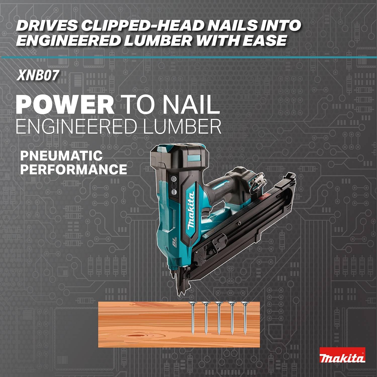 Makita XNB07Z 18 V LXT Lithium-Ion 30º Tête clipsée sans fil 8,9 cm Cloueuse d'encadrement Outil uniquement