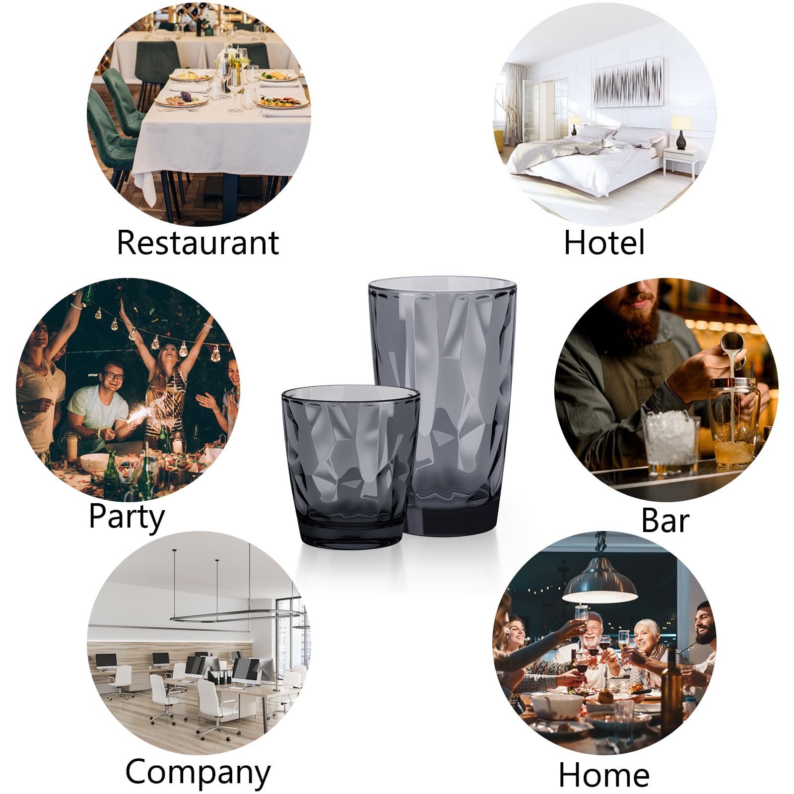 Topsky Gobelets en plastique réutilisables, incassables, en plastique acrylique incassable, pour la maison, les pique-niques, les fêtes, passent au lave-vaisselle, empilables, 300 ml et 473 ml, gris