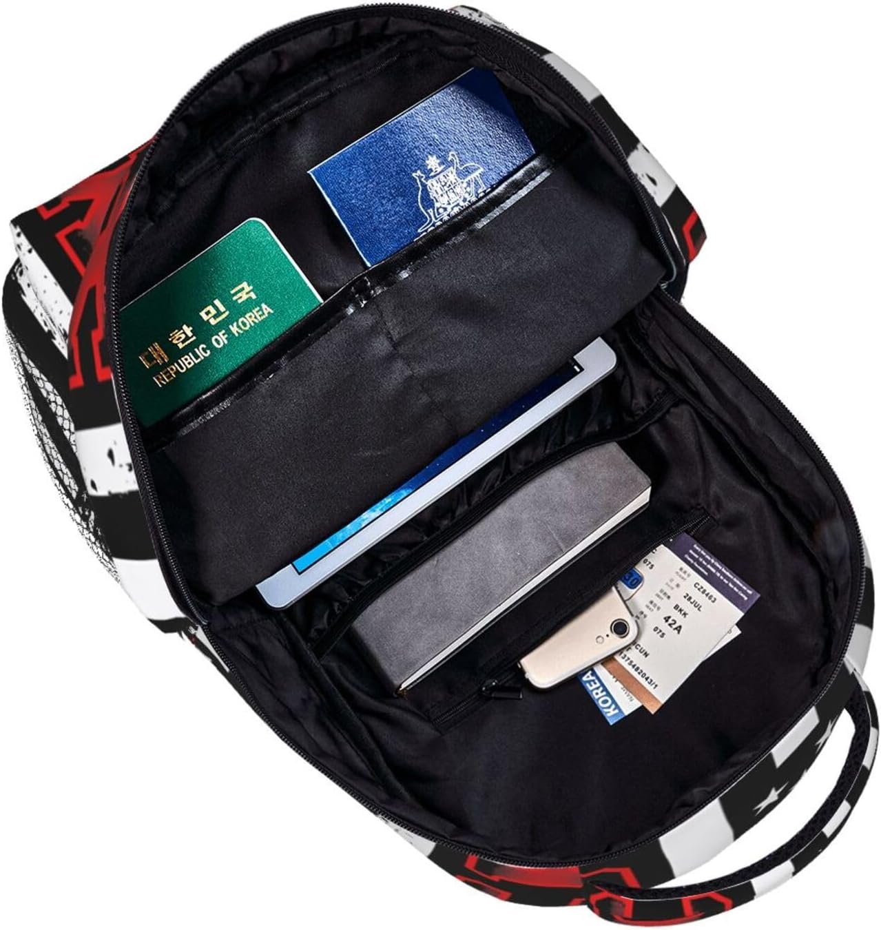 Hockey Stick American Flag Laptop Backpacks Double Shoulder Laptop Pack Bag Daypack Back Pack Bags Rucksack Computer Bag with Side Pockets Front Zipper Pockets For Commutes Travel - Image 5