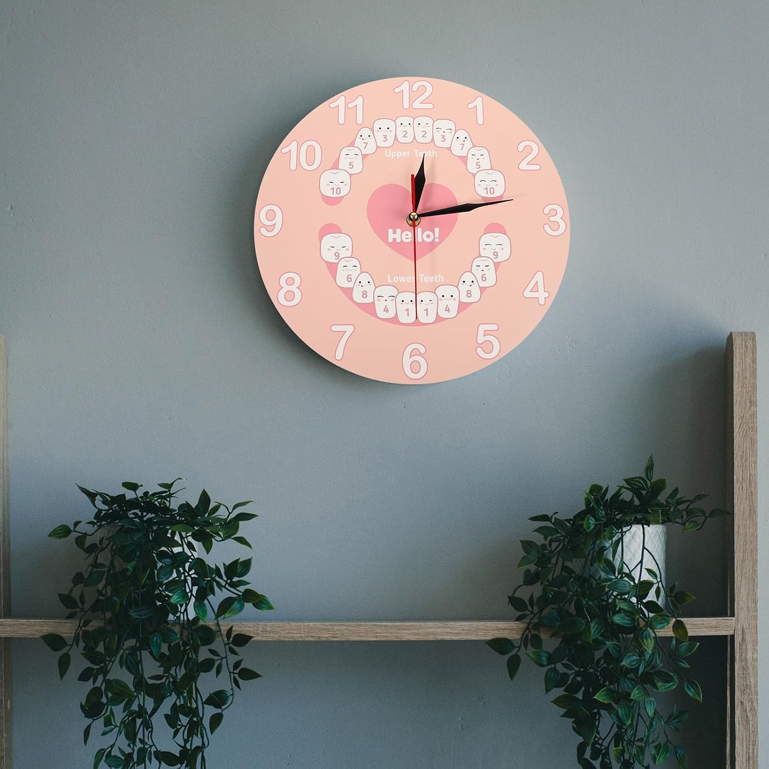 Teething Wall Clock Pendant with Aa Battery Pink Decorative