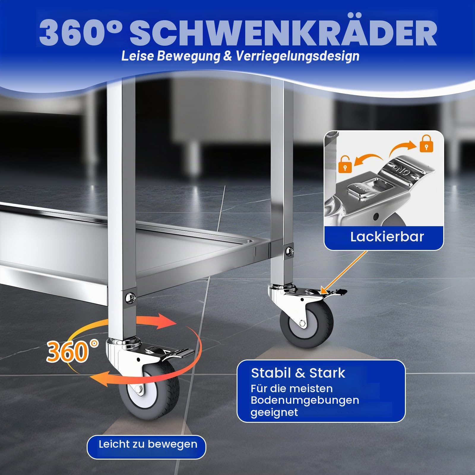 Servierwagen 2 Böden Küchenwagen Transportwagen Edelstahl mit 4 Rollen (2X bremsbar) für Restaurant Küchen oder Hotel (75 x 40 x 80 cm)