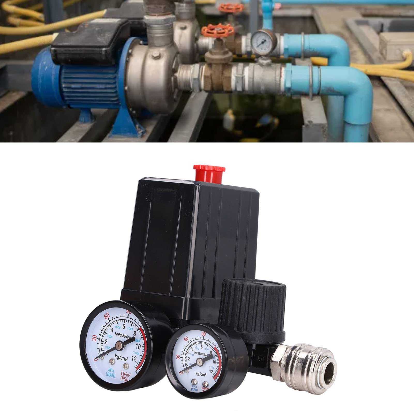 Zawór sterujący ciśnieniem sprężarki powietrza, 90-120 Psi, 4 drożny, części zamienne z regulatorem sprężarki powietrza 0-180 Psi, 4-portowy zawór bezpieczeństwa dla
