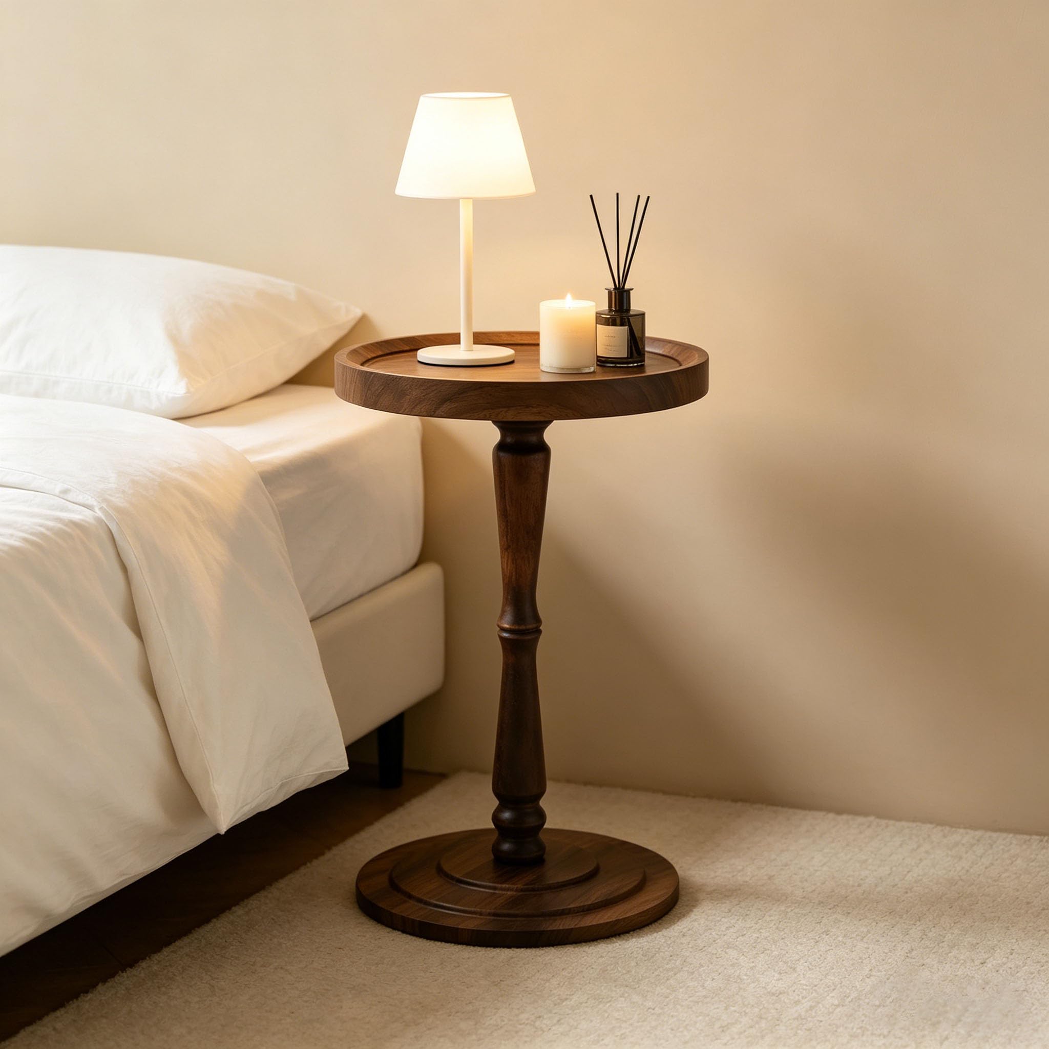 AYES Pequeña mesa auxiliar redonda – Mesas auxiliares con borde elevado para macetas, luces nocturnas de bonsái para sofá, cama, sala de estar, dormitorio, estudio y espacios pequeños