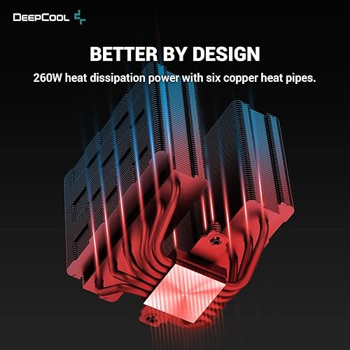 Miniatura 4 de DeepCool GAMMAXX AG620 BK ARGB Enfriador de aire para CPU de 260 W, TDP, 6 tubos de calor de cobre, enfriador de CPU de doble torre con ventiladores