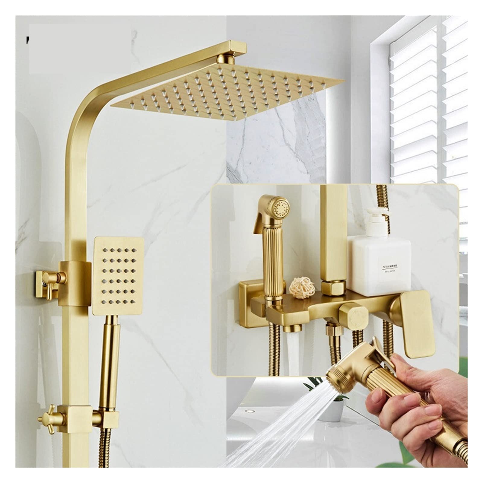 Rainfall Shower Sets Faucet Mixer Tap with Tub Faucet Brass Luxury Brushed Gold Bath & Shower Faucet Set Bathtub Faucet Easy to Install(Style 4)