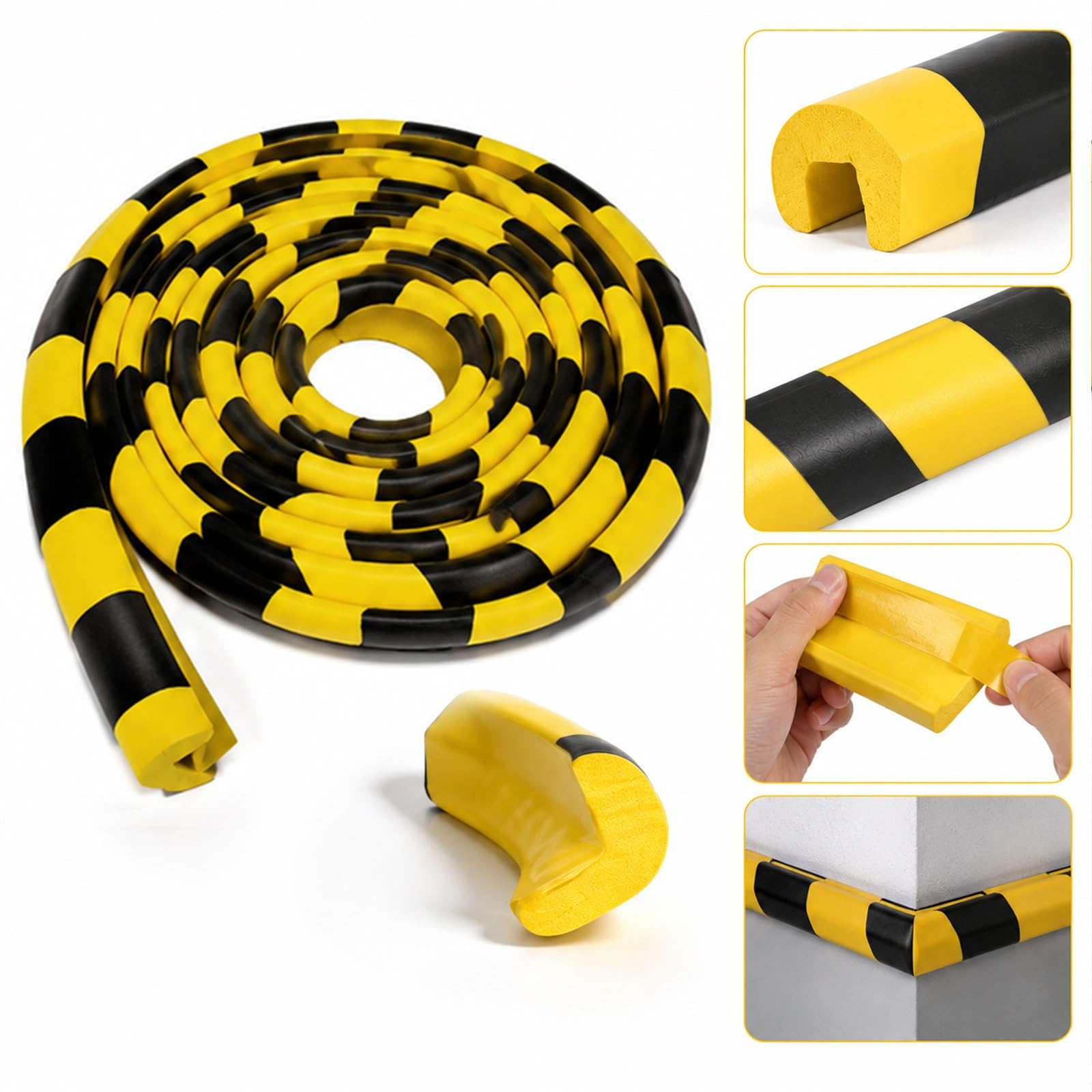 3-Pack Protectores de Esquinas en L Heavy Duty, Parachoques de Espuma de Seguridad Amarillo Negro 60% Caucho, Protector de Bordes Autoadhesivo para Columnas de Almacén, Paredes de Garaje