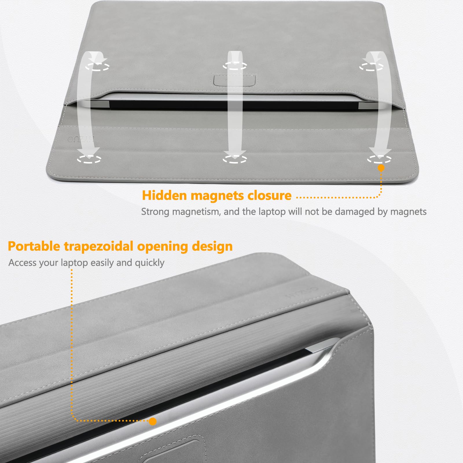 HYZUO 15 Pollici Custodie per PC Borsa con Funzione Stand per MacBook Air 15 M4 A3241 M3 A3114 M2 A2941 2025-2023, 15" Surface Laptop 7/6/5/4, MacBook Pro 15 A1990 A1707, Grigio Chiaro