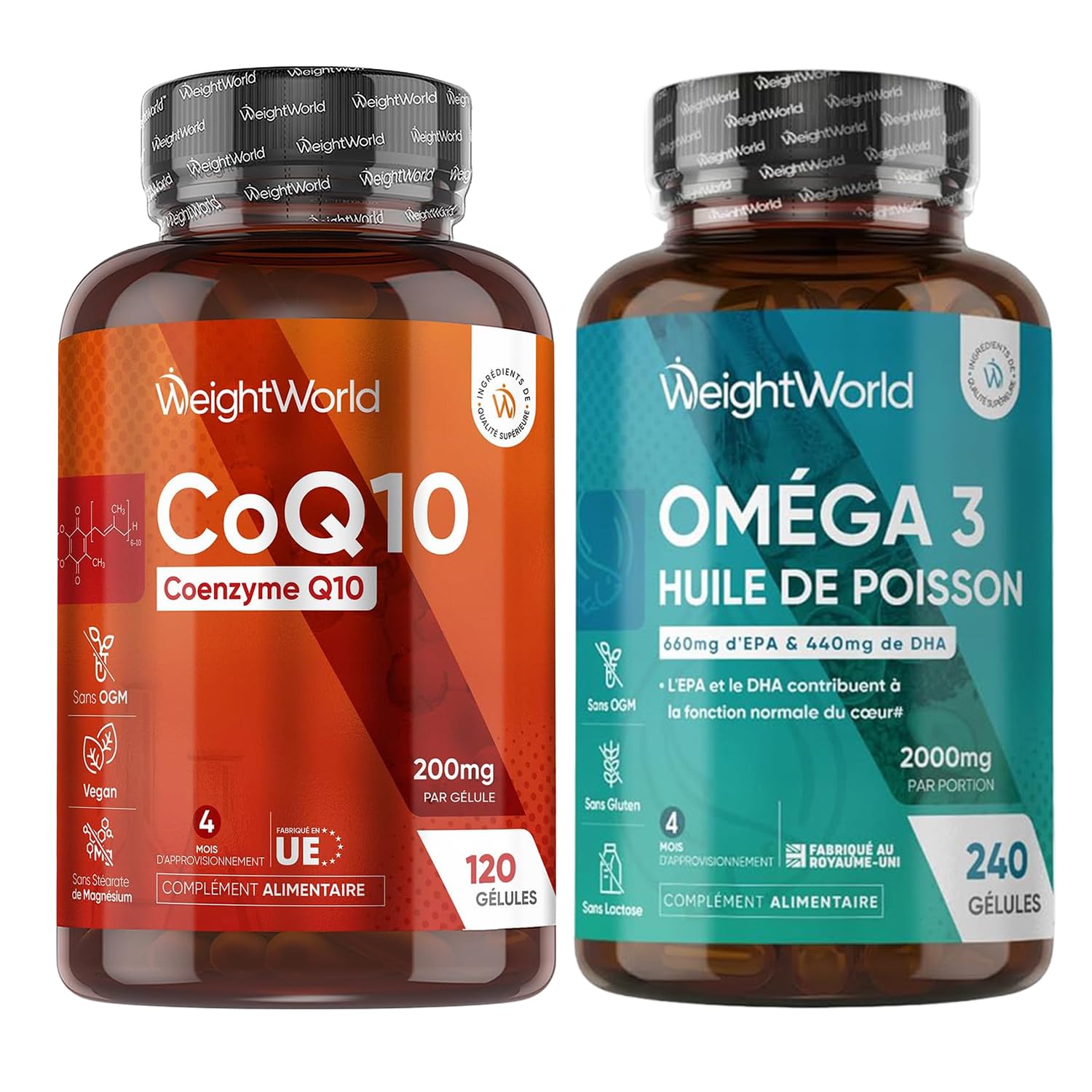 Duo Complémentaire - Oméga 3 Huile de Poisson 2000mg & Coenzyme Q10 200mg