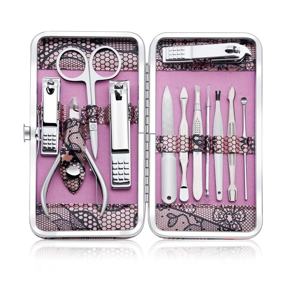 Kit per manicure e pedicure in acciaio inossidabile da 12 pezzi, set professionale di tagliaunghie per viaggi e cura domestica di piedi, tagliaunghie per unghie dei piedi, tagliaunghie per unghie