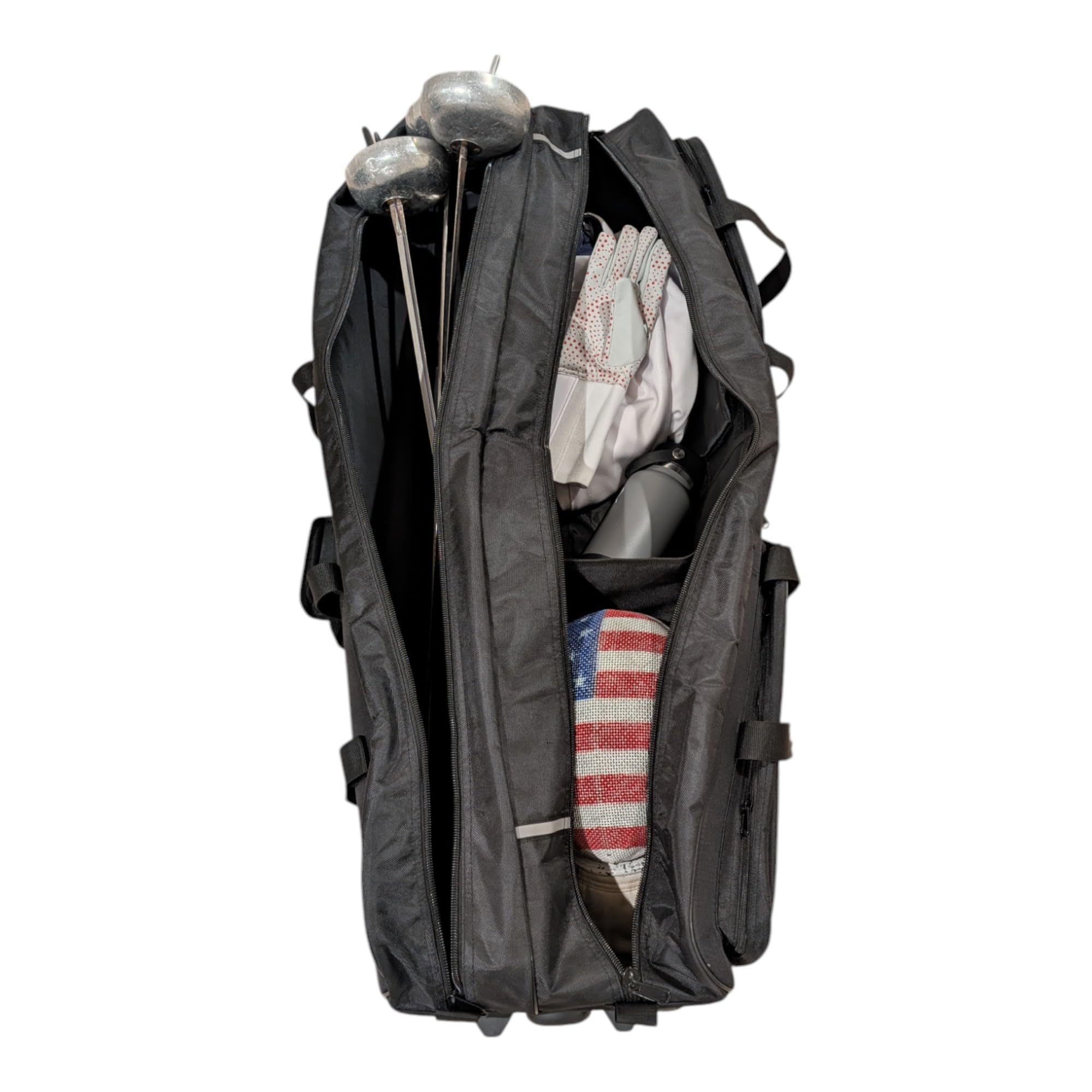 Fencing Club Two Compartment Fencing Bag, Carry Sports Equipment Bag for Foil Epee and Saber, Travel Gear, Competition Bag with Straps, Elite Team Bag (Carry, Black)