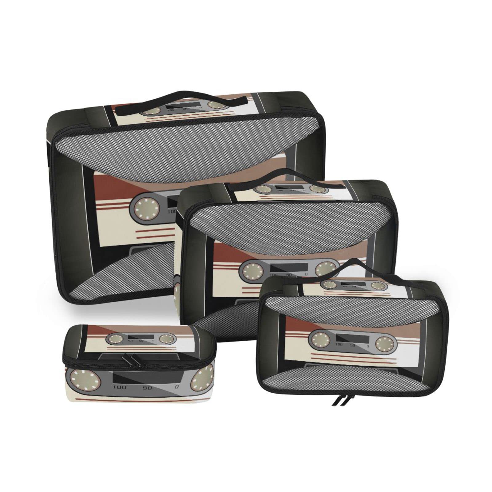 Audiocassette Vintage Musical device A Symbol of the Last Century 4 Set Packing Cubes, Travel Packing Organizers, 600D Oxford Cloth Toiletry Storage Bag, Luggage Mesh Bags for Accessories