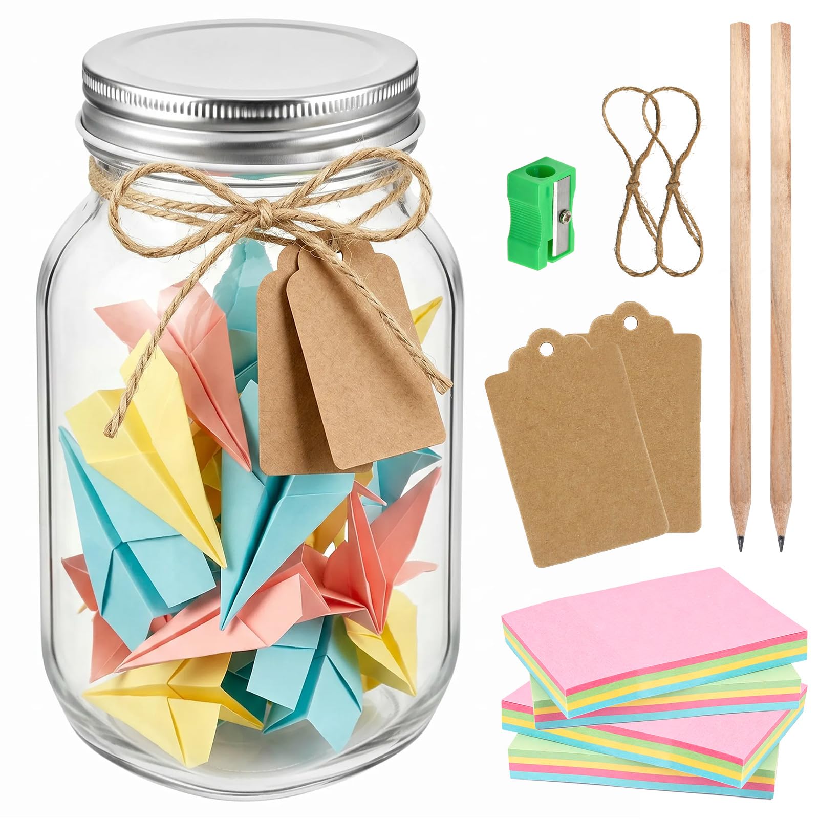 Akamino Memory Glas Jar, Reasons Why I Love You Jar with 400 Note Cards and Gift Tags, Happy Memory Glass for DIY Art Crafts, Daily Positivity Joyful Memories Thoughtful Gift for Women
