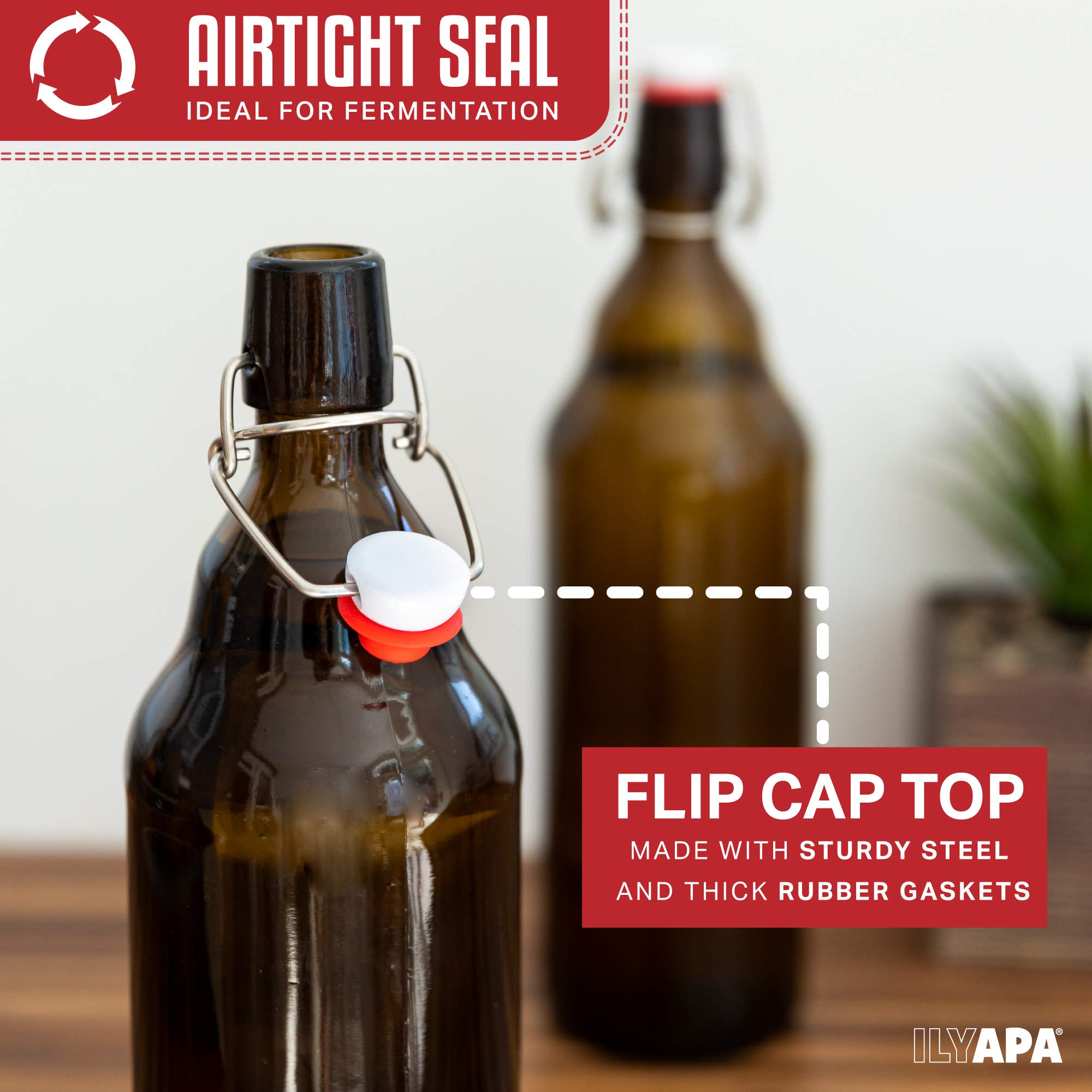 32 oz Amber Glass Beer Bottles for Home Brewing - 6 Pack with Airtight Rubber Seal Flip Caps 3