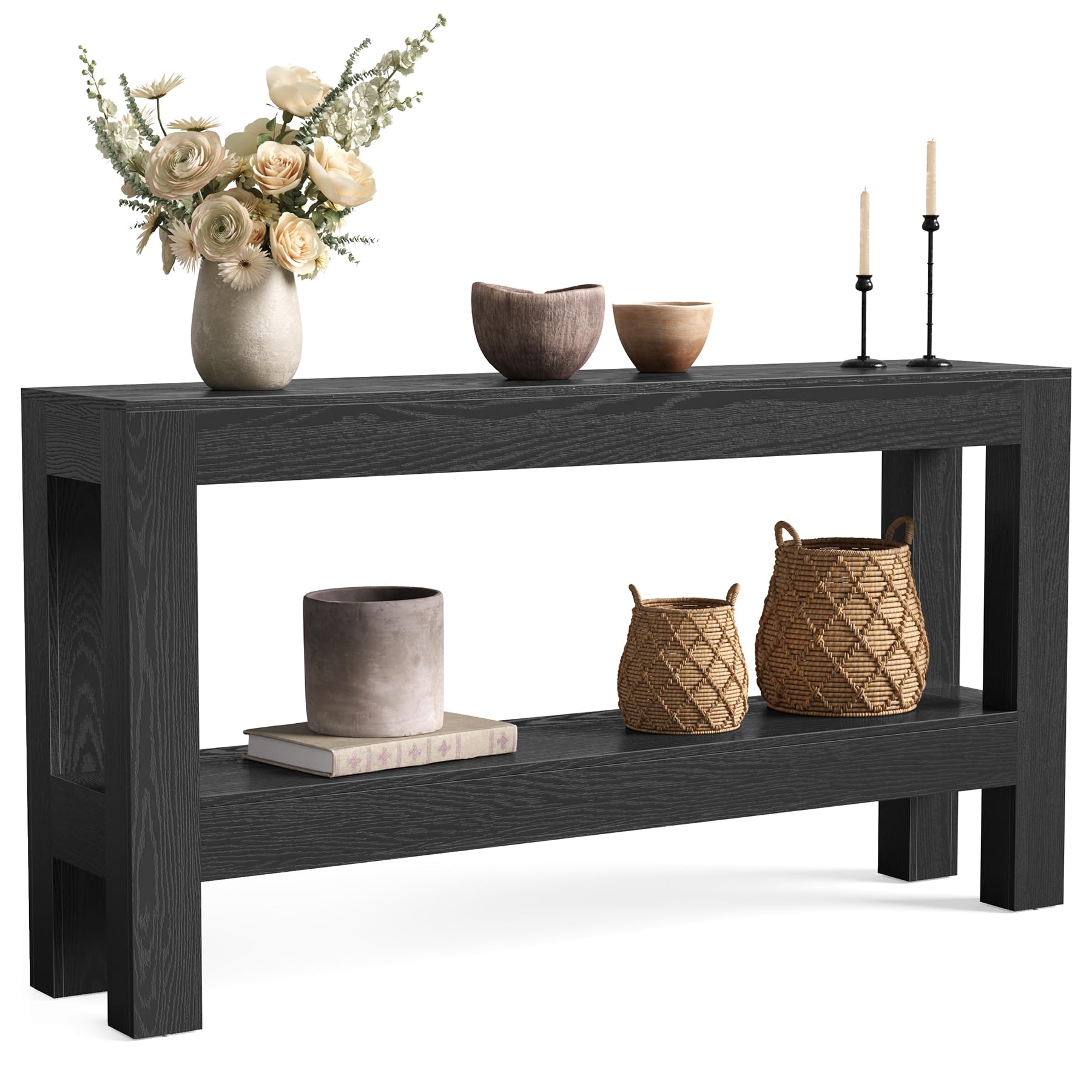 Photo 1 of **FOR PARTS ONLY, DAMAGED PIECES** LITTLE TREE 63-Inch Black Console Table for Entryway, Narrow Long Wooden Entry Table for Living Room, Hallway, Sofa, Entrance, Foyer, Behind Couch with 2-Tier Storage Shelves