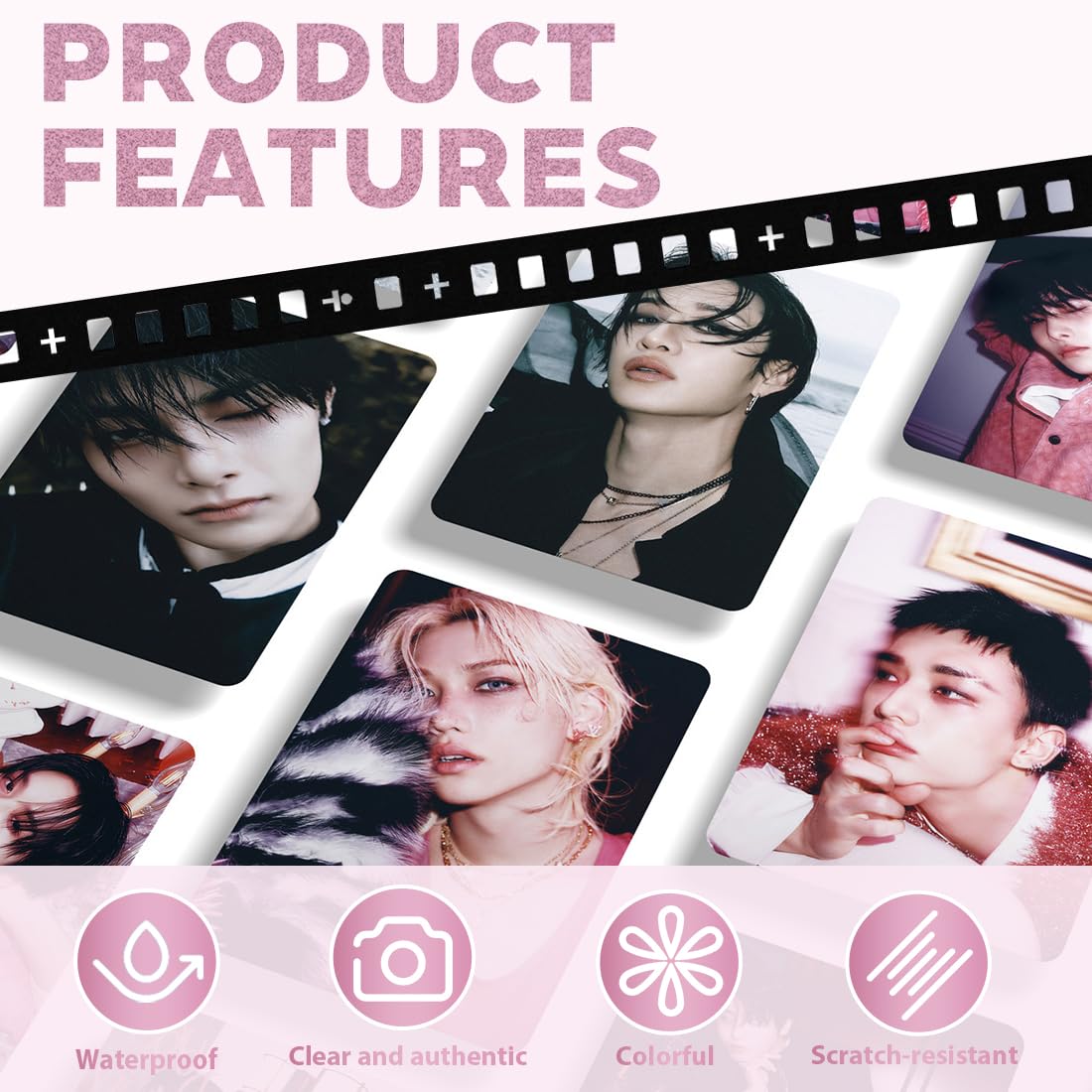 SK Tarjeta de Foto de Acción Real de Estrella Masculina Coreana, 55 Postales y 72 Pegatinas, Con 2 Piezas de SK Figuras del llavero,Set de Regalo de Merchandising