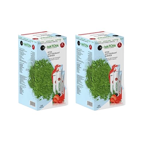 Generic Té matcha japonés prémium  Polvo de té verde matcha con sabor a fresa, grado culinario japonés, en sobres de 0.28 oz, 20 bolsitas, 20