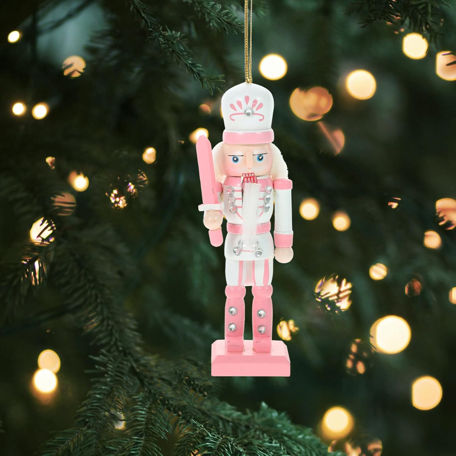 GANAZONO Christmas Nutcracker Ornaments 4-Piece Mini Wooden Hanging Soldiers for Xmas Tree and Desktop Decoration 4.7 Inch