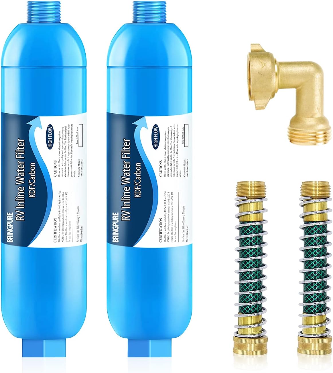 2 Packs of RV Inline/Marine Water Filter With Flexible Hose Protector, NSF Certified, Dedicated for Gardening, RVs, Campers, Trailer, Compatible with 40043 KDF Filter
