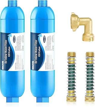 2 Packs of RV Inline/Marine Water Filter With Flexible Hose Protector, NSF Certified, Dedicated for Gardening, RVs, Campers, Trailer, Compatible with 40043 KDF Filter