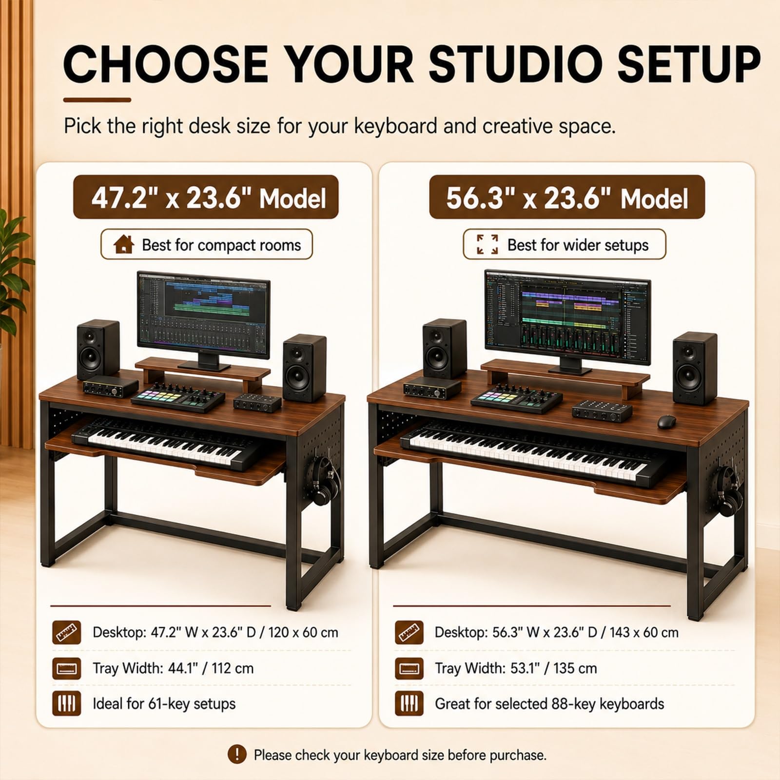 Musikstudio-Schreibtisch mit Tastaturablage, Keyboard-Tisch 61/88 Tasten für MIDI und Digitalpiano, Schreibtisch für Musikproduktion mit Stauraum(88 tasti(143 * 60cm))