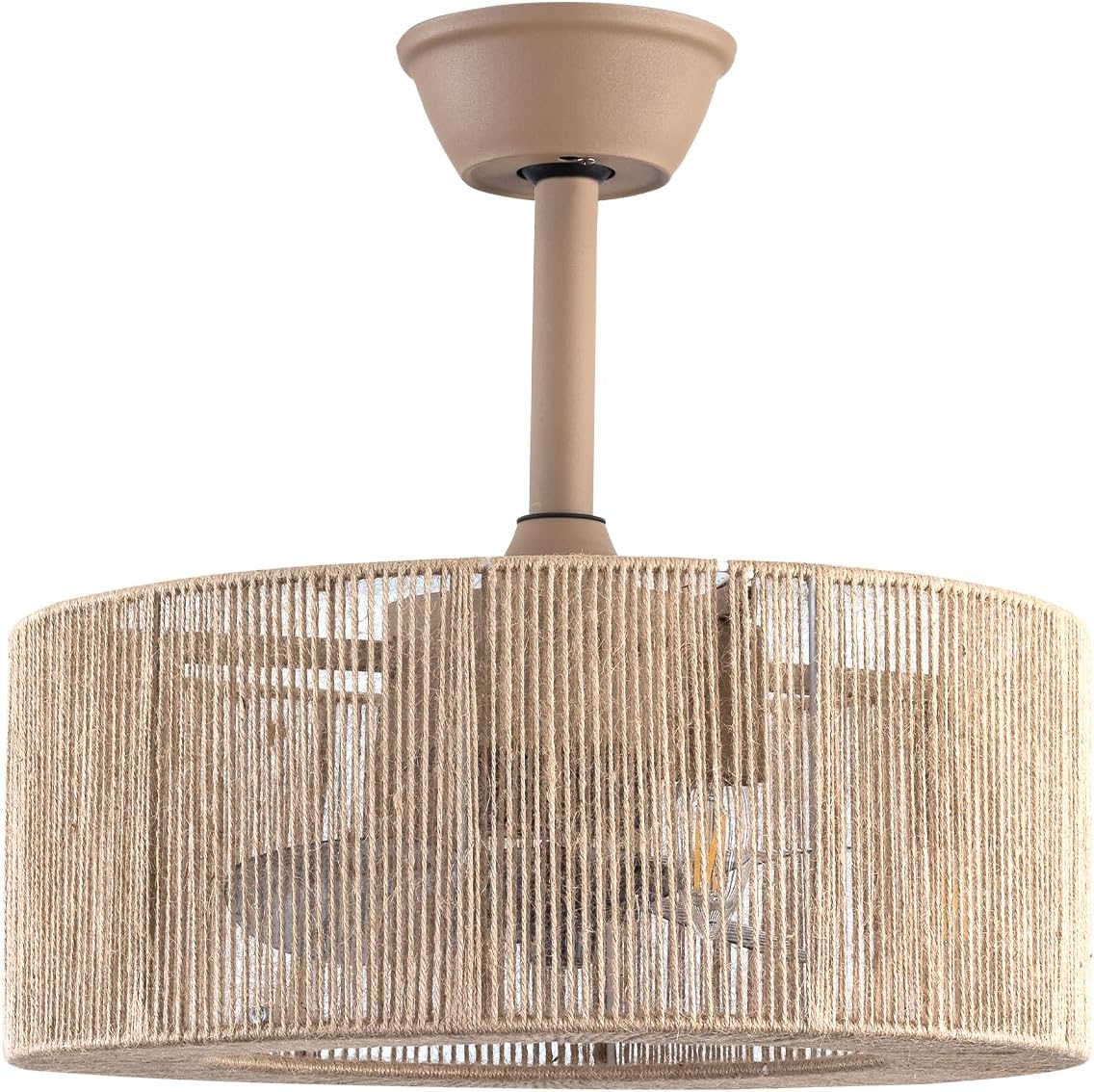 18 Indoor Ceiling Fan Chandelier Handcrafted Wood Color Nylon Thread Shade Lamp