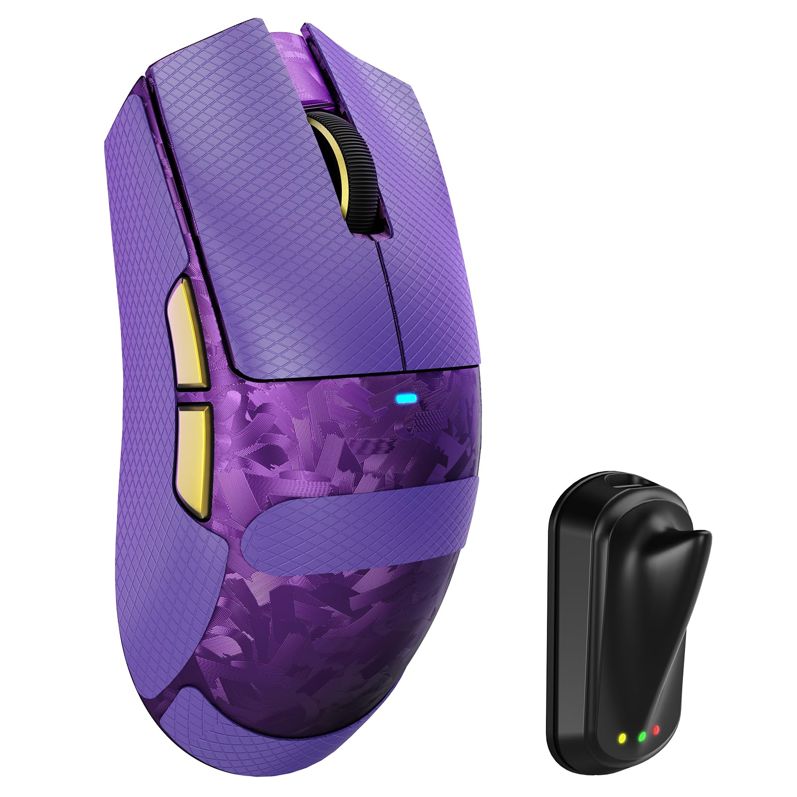 MAMBASNAKE ATTACK SHARK X11 ULTRA Mouse Gaming Wireless Fibra di Carbonio con Grip Tape, Nordic 54L15, PAW3950MAX, 42000 DPI, Dual 8000Hz, 63g Leggero, Dongle Pinna Squalo, Piedi Doppio Strato, Viola