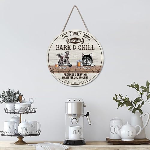 Miniatura 10 de Welcome Sign Custom Catahoula Bulldog & Chow Chow Name Round Wood Signs Custom Family Name Sign Cute Dog Vintage Hanging Wall Signs For Home Kitchen