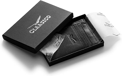 Miniatura 8 de Claasico Billetera pequeña de bolsillo frontal para hombre con bloqueo RFID, de cuero genuino, tarjetero
