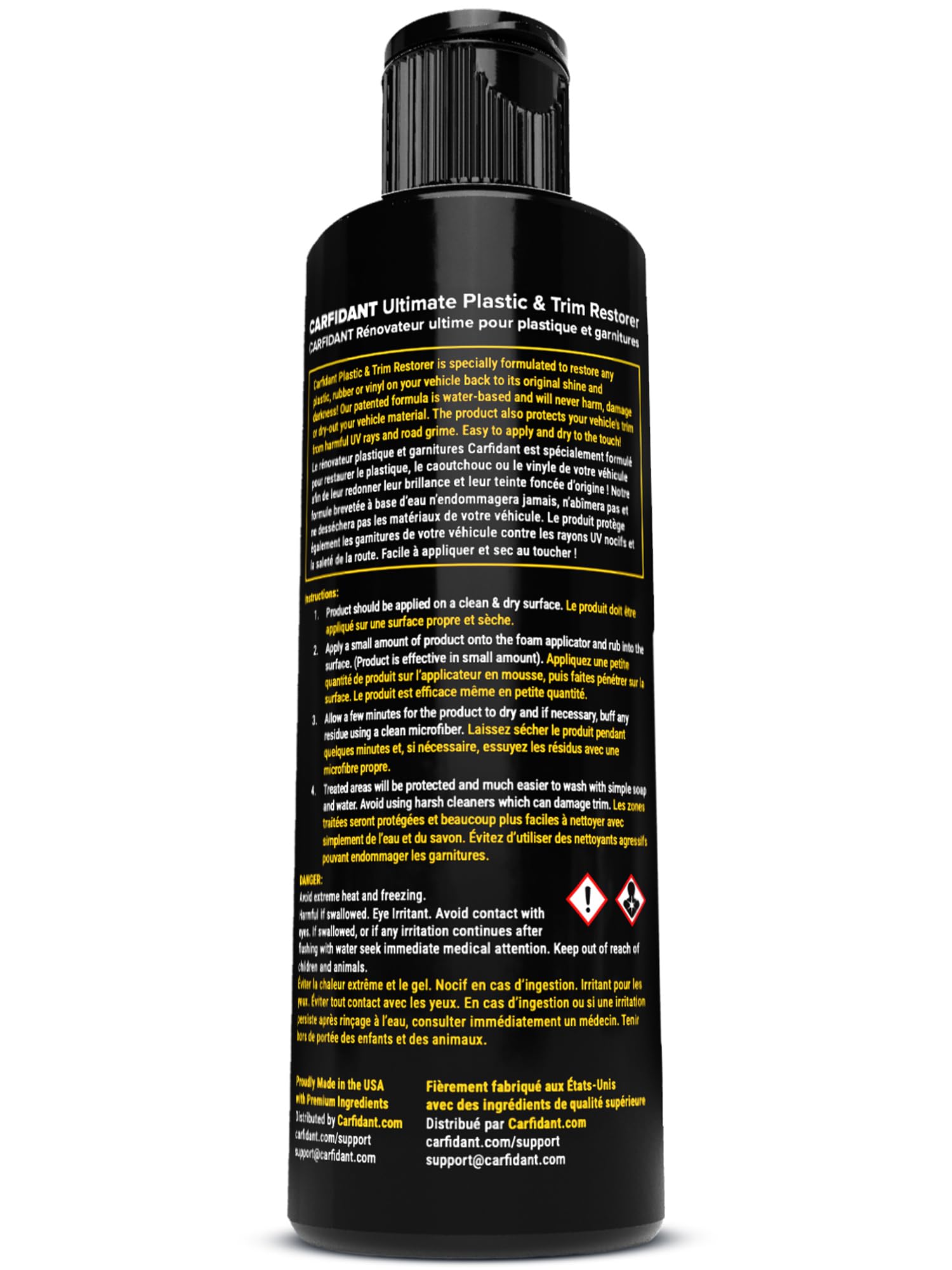 Restaurador de plástico Carfidant para Autos, refresca el plástico desteñido, Vinilo y Goma con Esmalte para un Brillo Profundo, Protege contra los Rayos UV y la Suciedad, Color Negro Exterior e