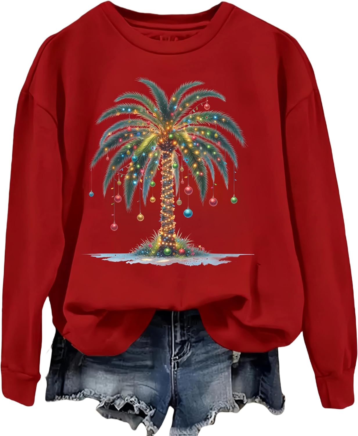 Christmas Sweatshirts for Women – Lightweight Christmas Palm Tree Graphic Pullover Top, Casual Festive Xmas Shirt - Image 7