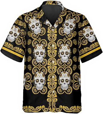 Skull Pattern Color Hawaii Shirts Men Women Summer 3D Printed Short Sleeve Button Down Graphic Aloha Hawaiian Shirt