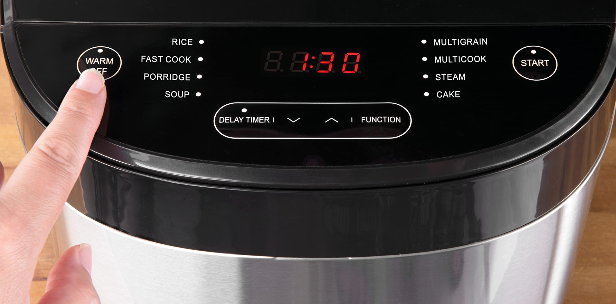 Design Multicook Pro, #42527, 8 in 1 Reiskocher und Multifunktionskocher mit voreingestellten Programmen, 5 Liter, 3D-Heizsystem und Warmhaltefunktion, Schwarz/Metall