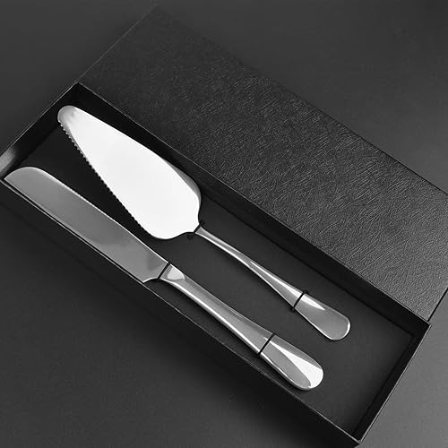 Miniatura 6 de Juego de cuchillo y servidor para pastel de boda, juego de servir pastel de acero inoxidable plateado, juego de corte de pastel de regalo para
