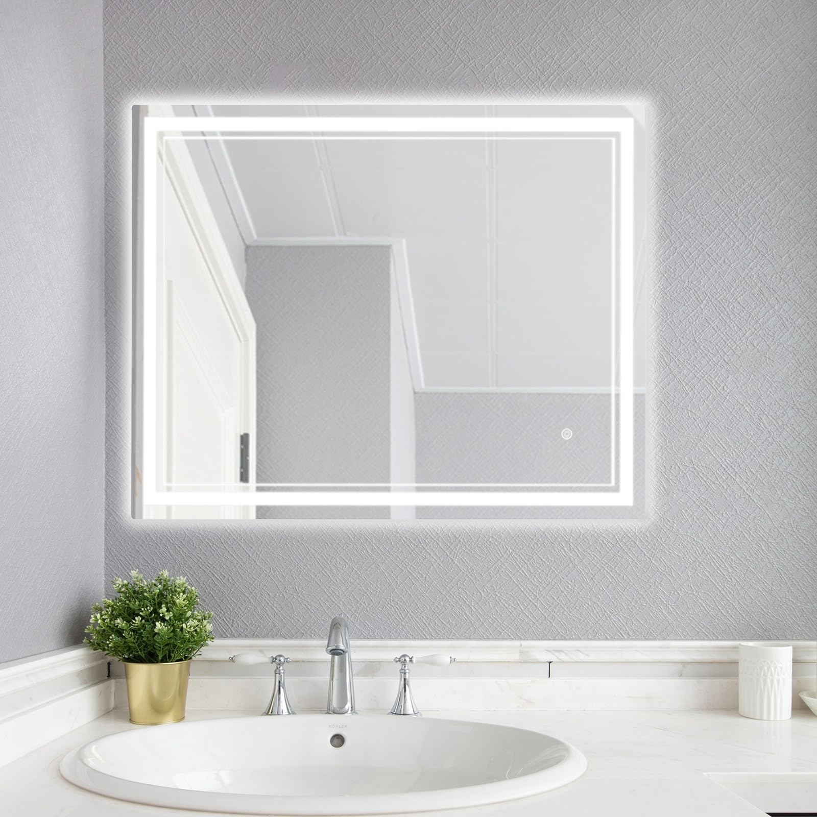 Espejo de baño LED, 70 x 90 cm, con iluminación, 3 modos de iluminación ajustables, montaje en pared, espejo de baño inteligente, sin empañamiento