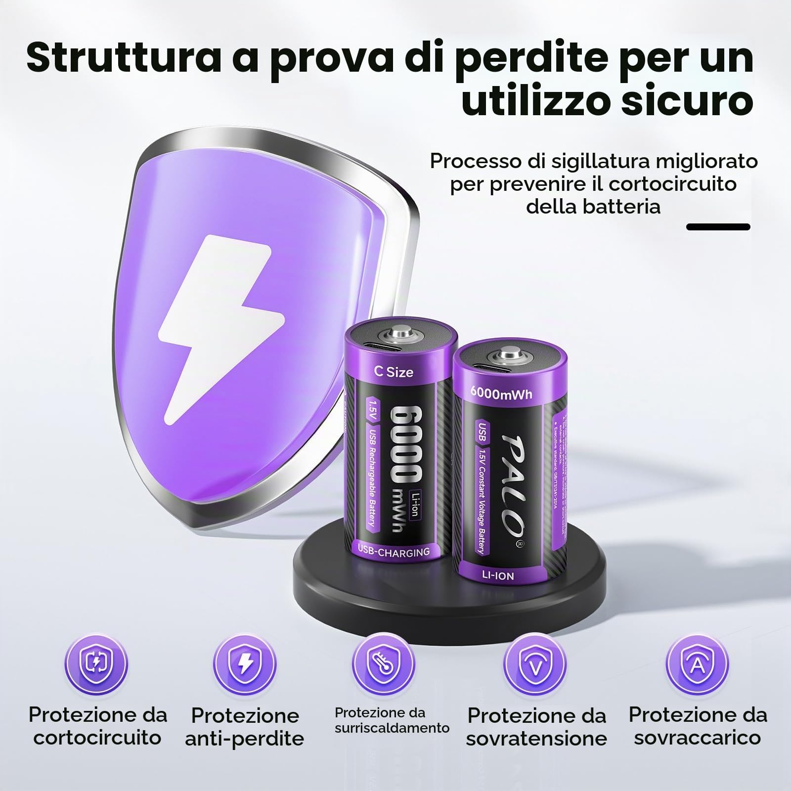 Batteria C USB-C 1,5 V Lr14 Batteria Litio 6000mWh a Ricarica Rapida Tipo C Batteria con Cavo Ricarica, Autoscarica Bassa, con Luce Ricarica, 1500+ Cicli, 6 Batterie C Ricaricabili