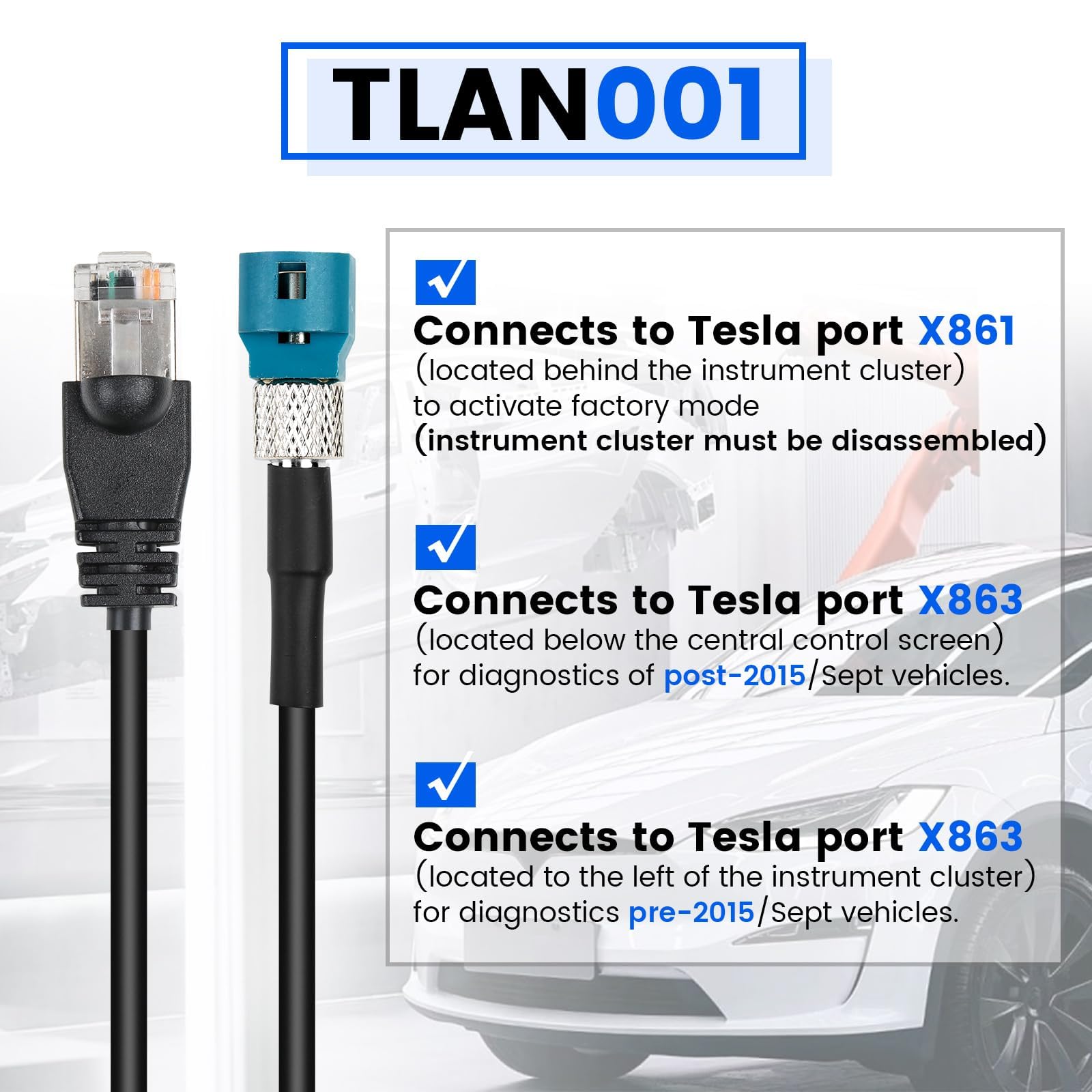 Set di cavi diagnostici per Tesla S/X, OBD2 strumenti diagnostici adattatori per tablet Autel MaxiSYS 909/919/908SPro/Elite/Elite II/Ultra