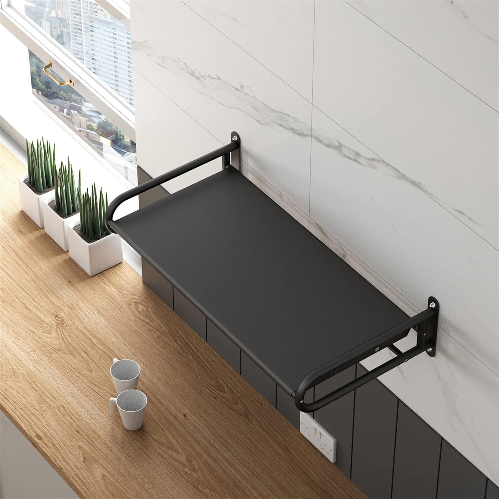 Soporte de pared para microondas, de metal, con 6 ganchos, soporte para microondas (negro)