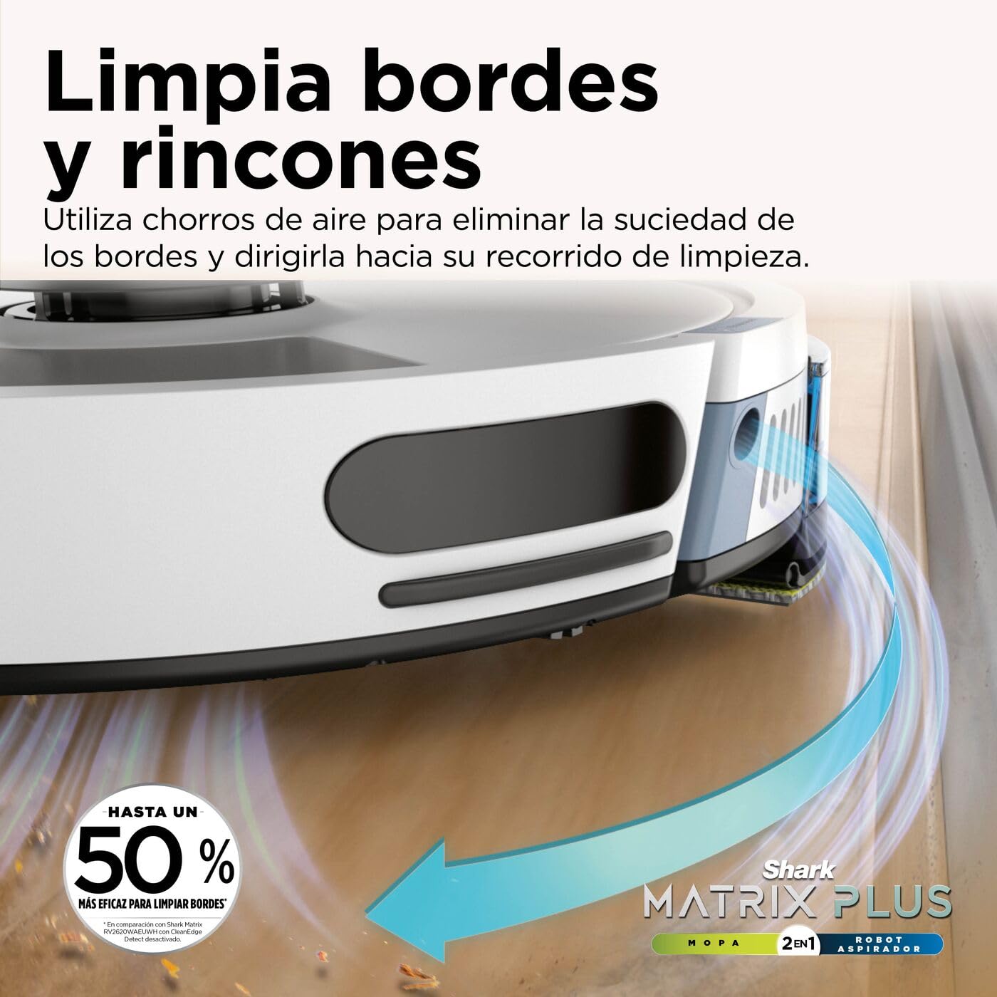 Shark Matrix Plus, Robot Aspirador y Mopa 2 en 1, Blanco, RV2620WAEUWH | Vaciado Automático, Mapeo LiDAR y Tecnología CleanEdge, para Alfombras, Suelos y Pelo de Mascotas, Autocarga, WiFi/App
