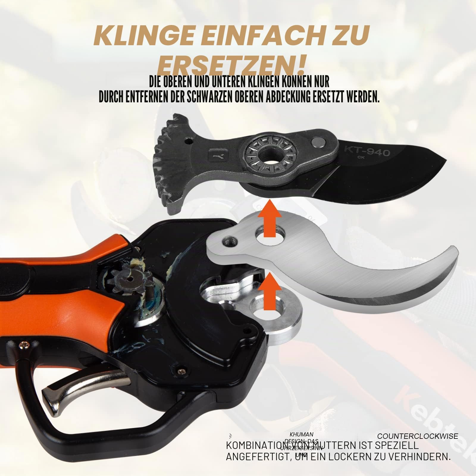 Kebtek Elektrische Gartenschere, 40 mm Schnurlose Gartenschere mit Verlängerungsstange 21V Bürstenloser Motor 2 Ah Wiederaufladbarer Akku, LCD-Display