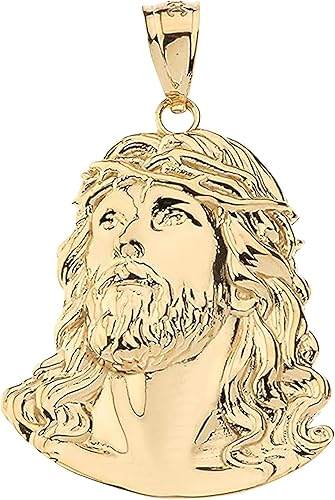 Dije colgante cristiano de oro amarillo de 10 quilates con cara de Jesús con corona de espinas