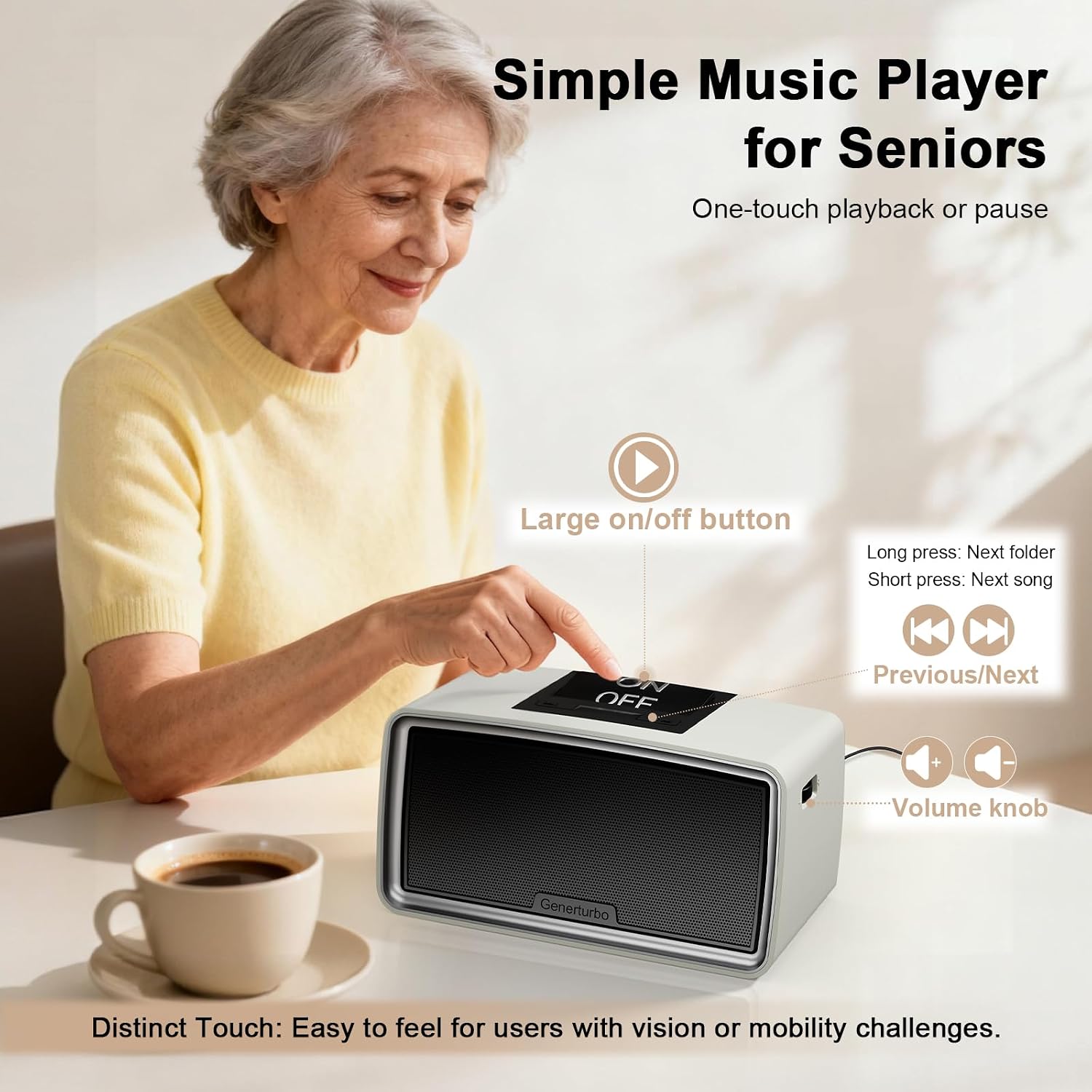 Simple Music Player for Seniors & Elderly, MP3 Player with Large Button image 2