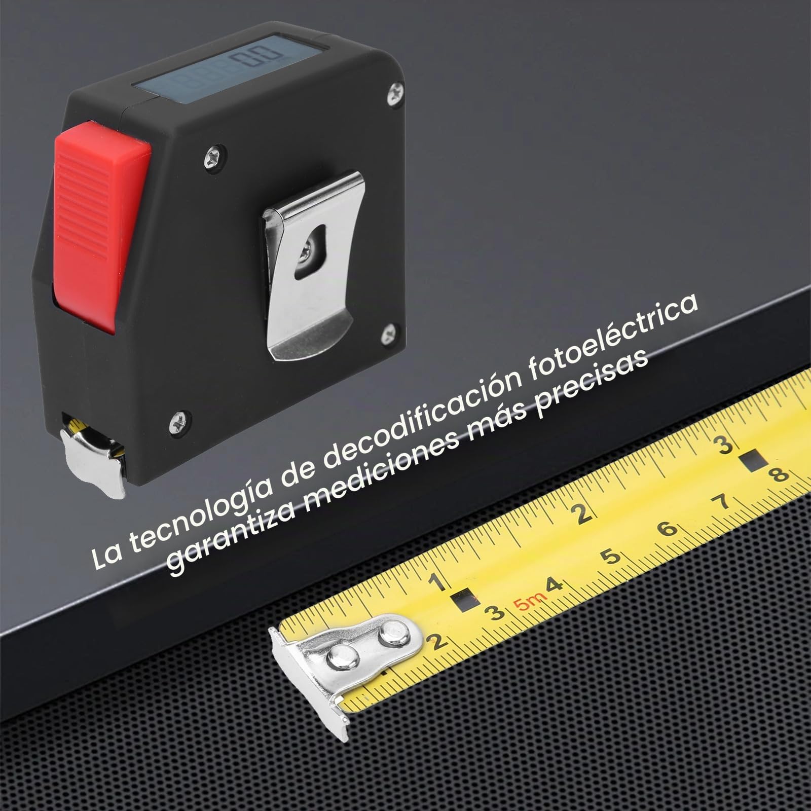 Flexometro Metro 5M Profesional de Acero Resistente, Cinta Métrica Electrónica con Pantalla HD y LCD, Medidor de Distancia Digital para Trabajar La Madera, con Función de Almacenamiento de Datos