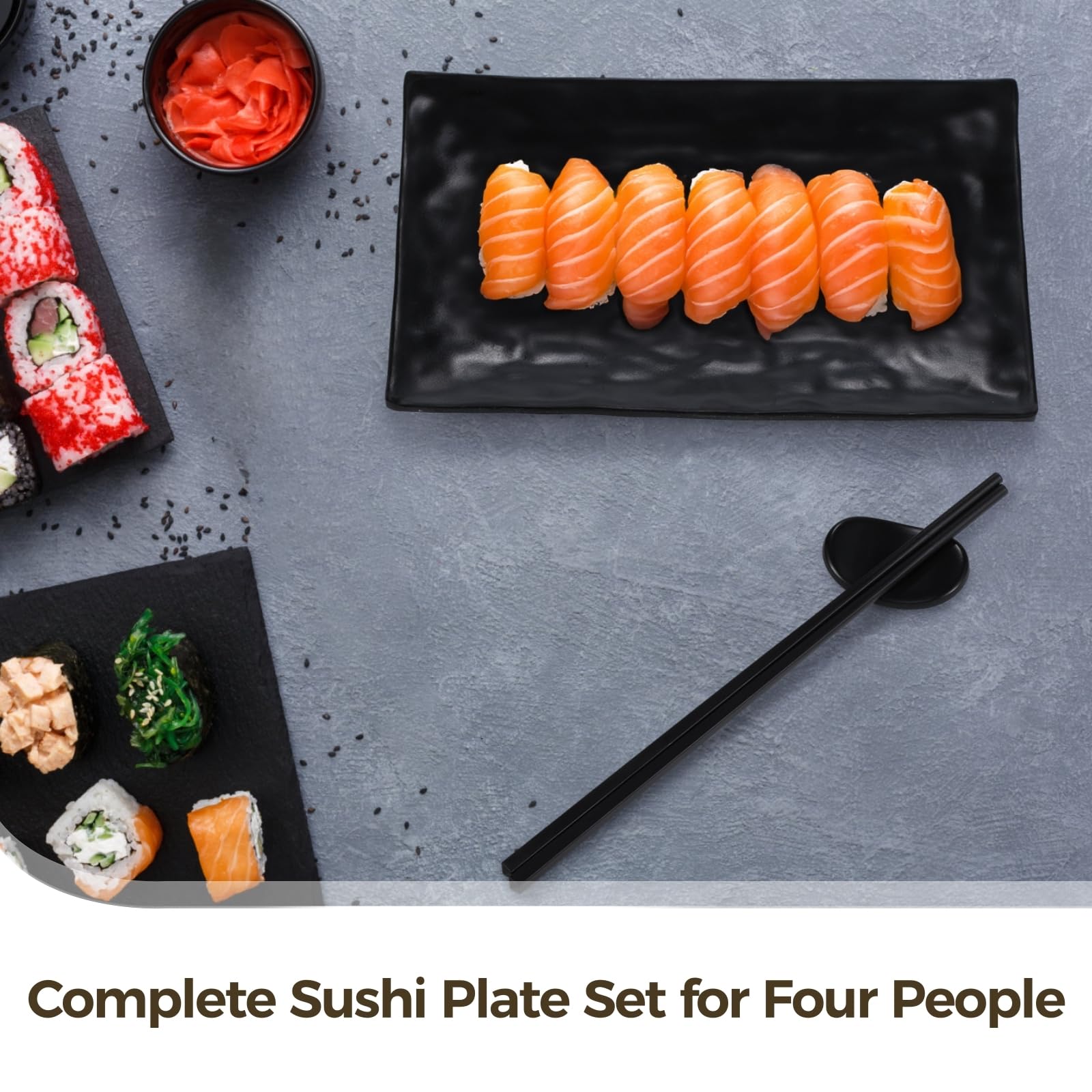 Kit per la cena per sushi, supporto per bacchette, set di 16 piatti per sushi, quattro paia di bacchette, per quattro persone, quattro ciotole per salsa di soia, 4 piatti per sushi in stile