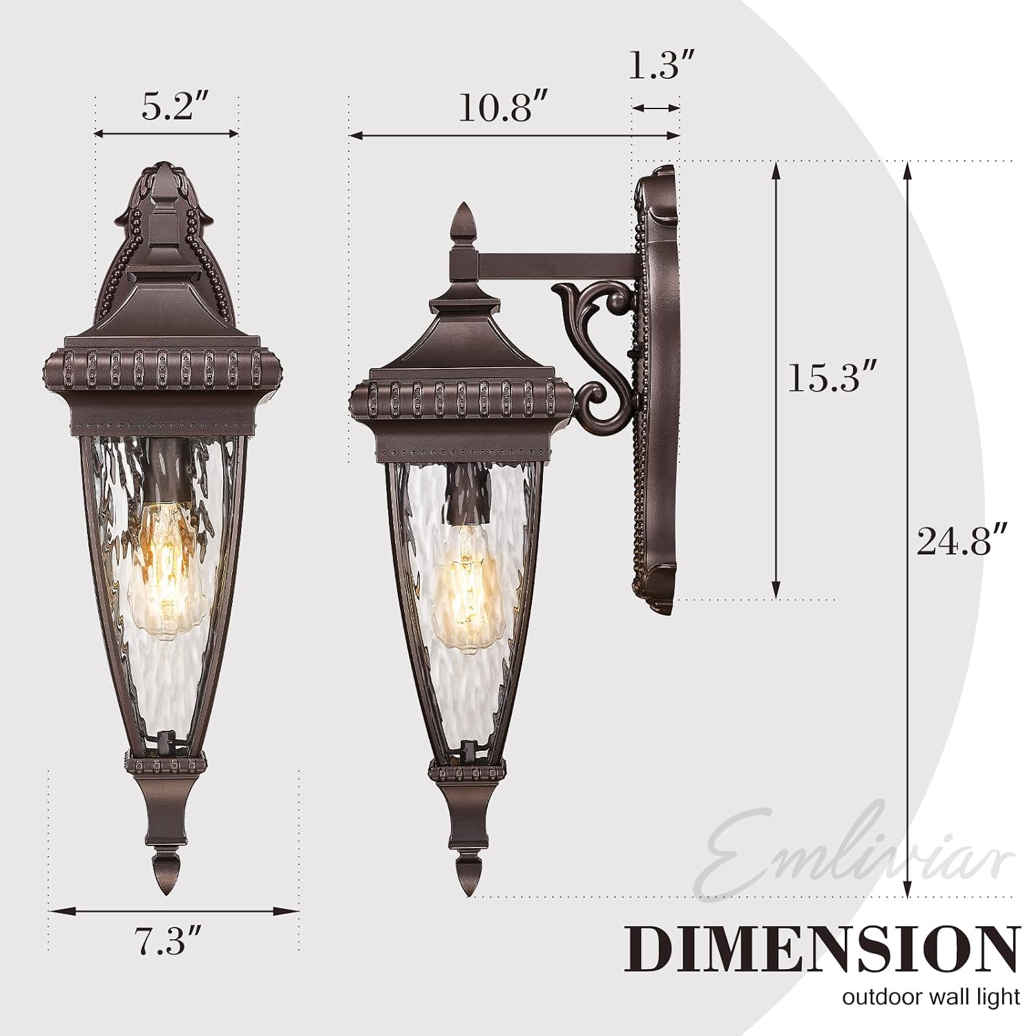 Emliviar Porch Wall Sconces Lighting, Waterproof Outdoor Wall Lantern IP43, Water Ripple Glass in Oil Rubbed Glass, XE313B ORB-SW