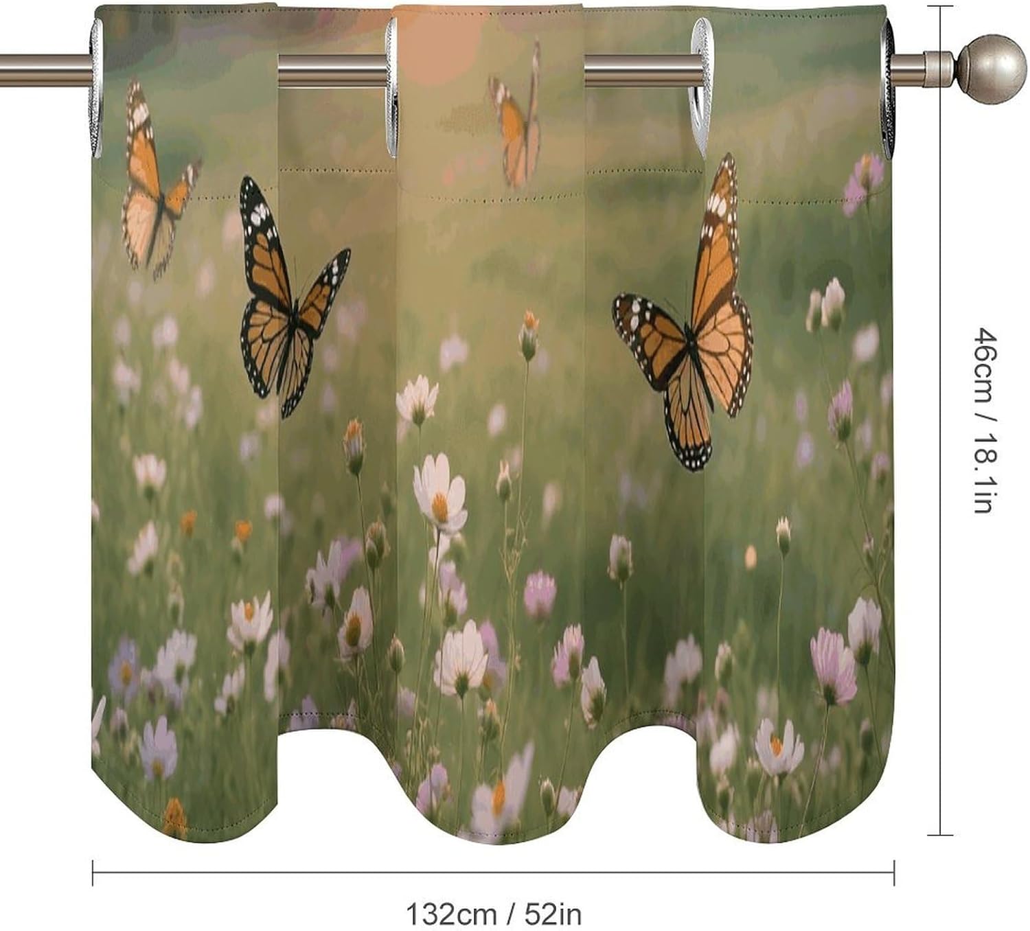 Meadow with Flowers Valance for Windows, 2 Pack Kitchen Curtains Modern Home Decor, Soft Blackout Window Curtains for Living Room & Bedroom, 18 X 52 Inch