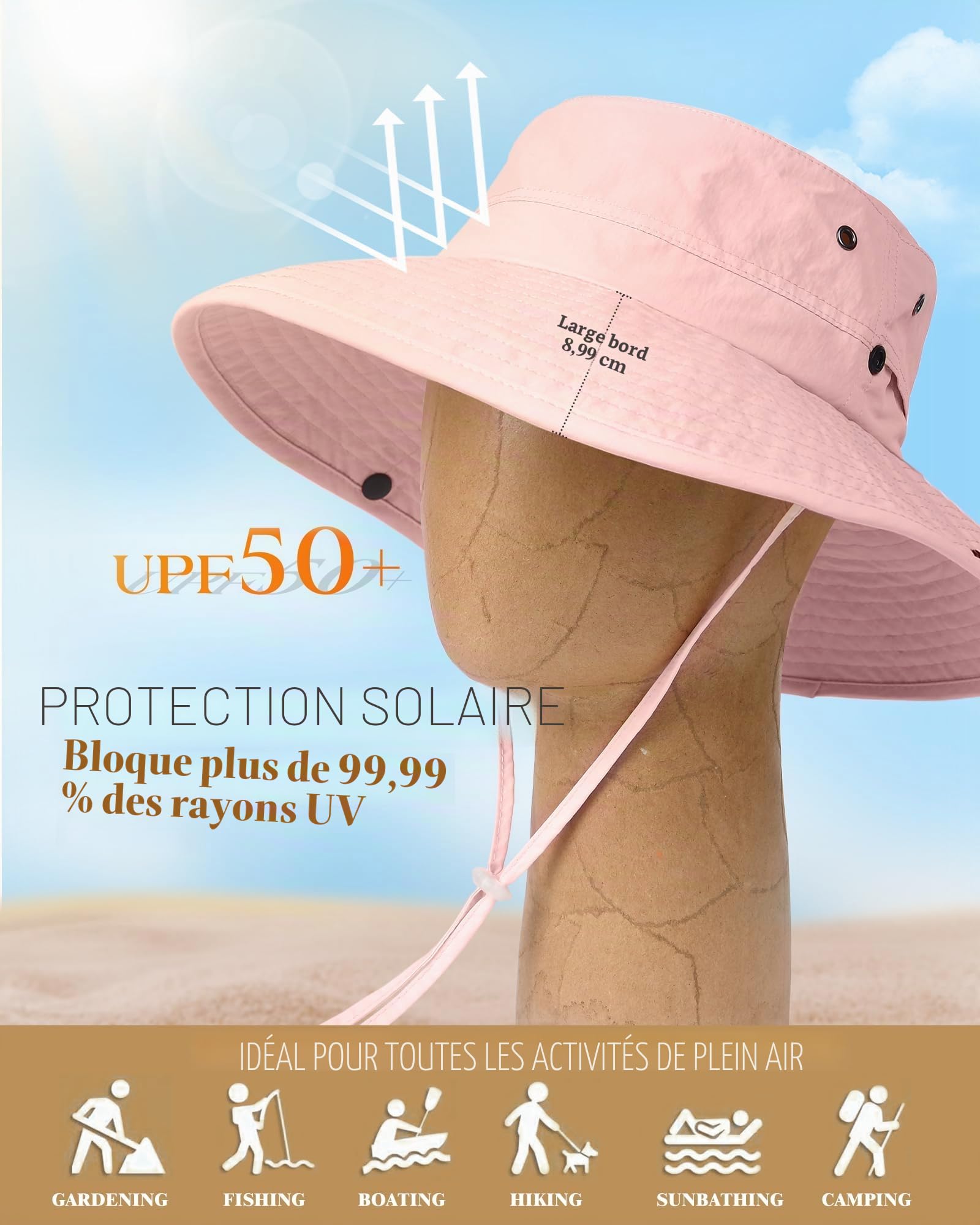 FURTALK Chapeau de soleil unisexe avec protection UV pour homme et femme - Pliable - Chapeau de randonnée portable - Chapeau de pêche à large bord