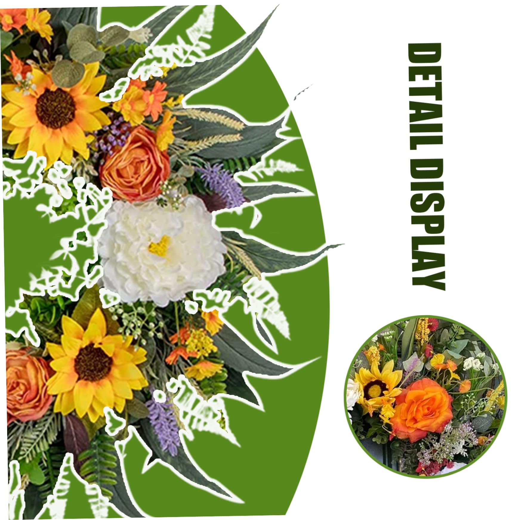 Couronne d'été Artificielle pour Porte d'entrée, Couronne de Fleurs, Guirlande décorative de Porte 'été 'Eucalyptus pour la décoration la Maison, 40cm.
